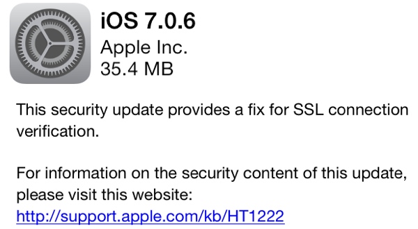 Aktualizace iOS s opravou pro ověřování SSL spojení