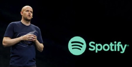 Spotify CEO Daniel Ek speaks during a press event in New York