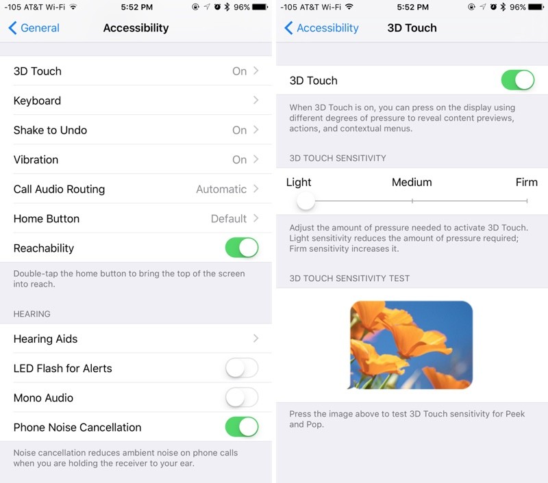 Nastavení citlivosti pro 3D Touch