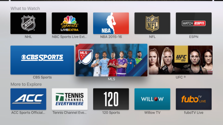 Výběr aplikací v kategorii Sport - Apple TV App Store