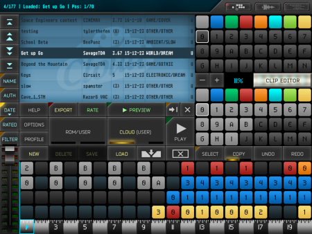 Přehled skladeb ostatních uživatelů v tzv. Cloudu