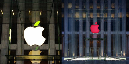 Zelené a červené logo Apple