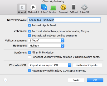 iTunes předvolby