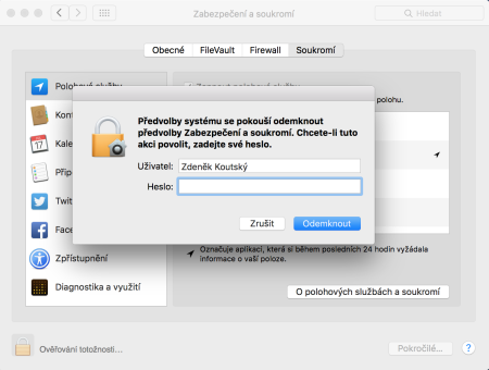 informace o aktuální poloze