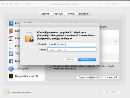 informace o aktuální poloze