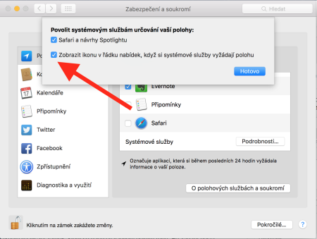 informace o aktuální poloze