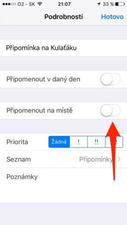 iOS Připomínky