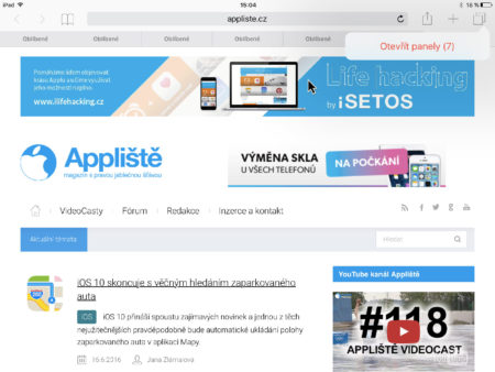 záložky v iOS 10
