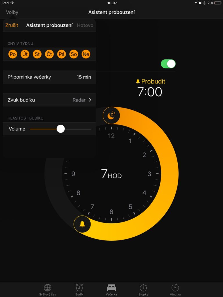 Asistent probuzení v iOS 10