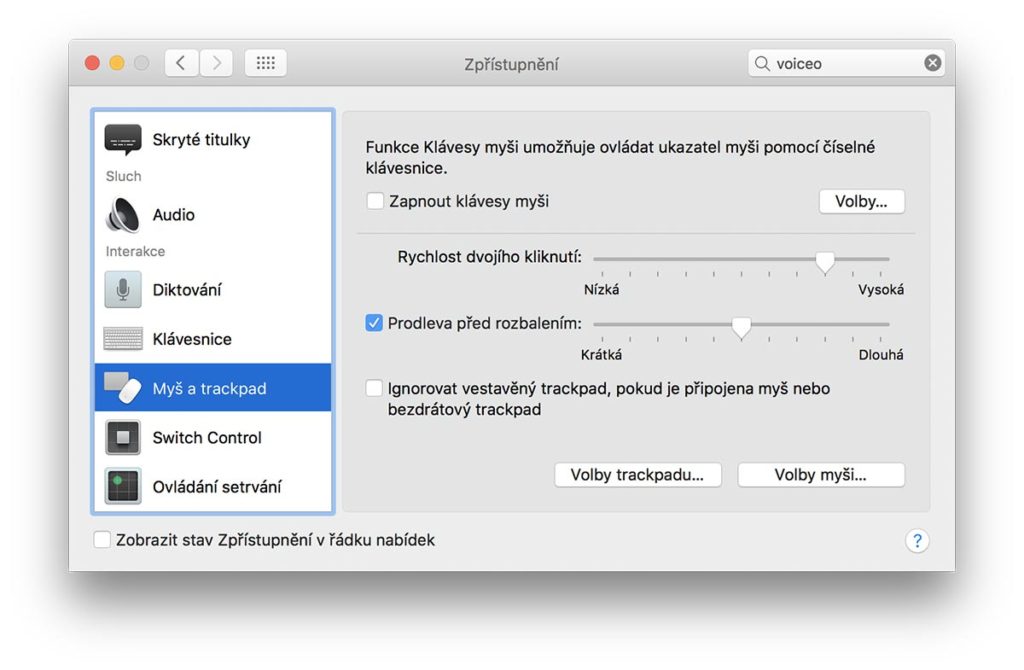 VoiceOver myš bez zraku