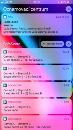 iOS 12 Oznamovací centrum