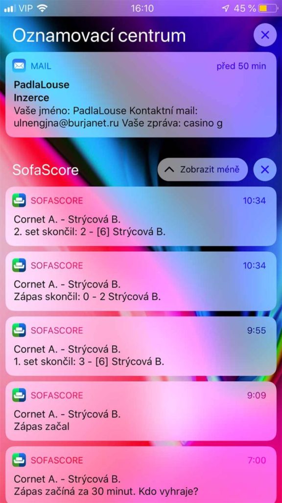 iOS 12 Oznamovací centrum
