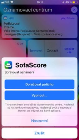 iOS 12 Oznamovací centrum