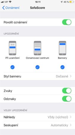 iOS 12 Oznamovací centrum