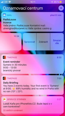 iOS 12 Oznamovací centrum