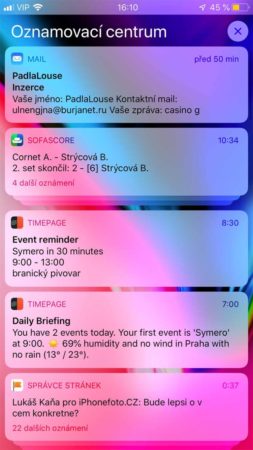 iOS 12 Oznamovací centrum