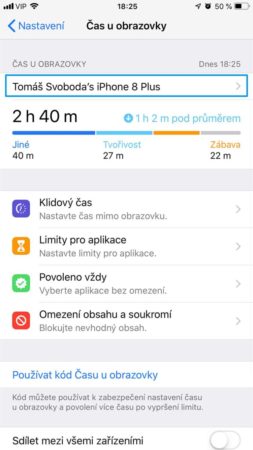 iOS 12 Oznamovací centrum