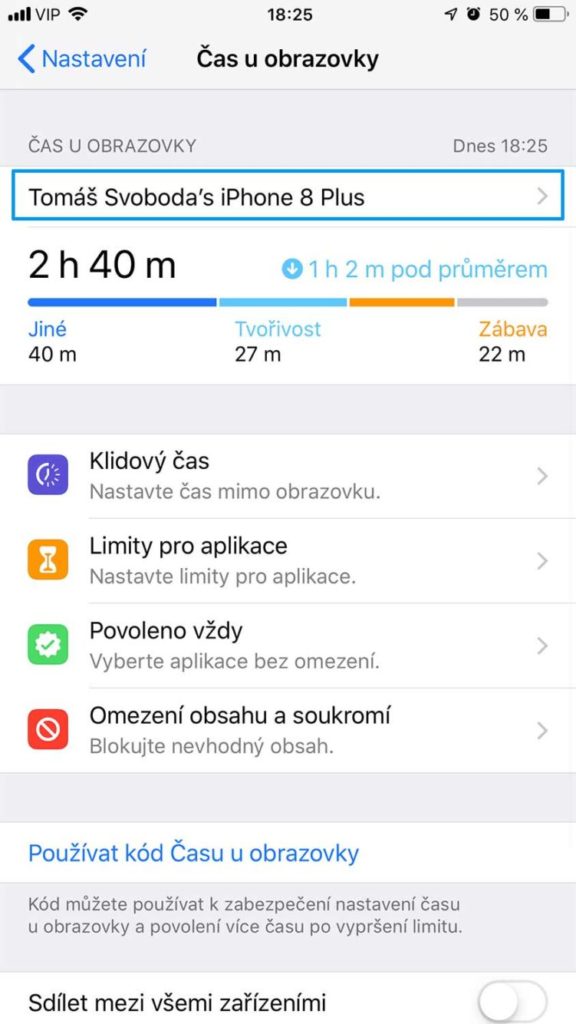 iOS 12 Oznamovací centrum