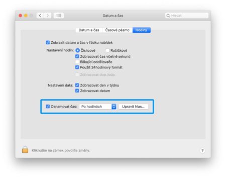 Oznamování času na Macu