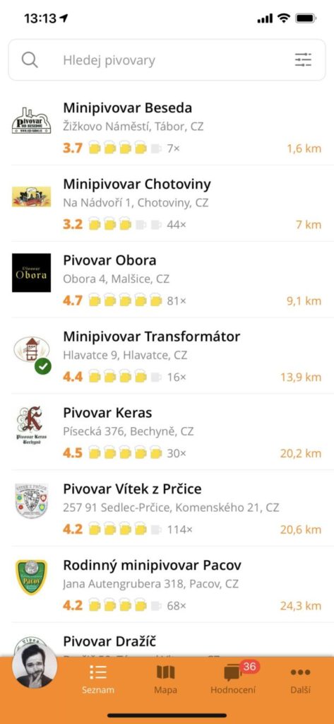 Aplikace Pivovary