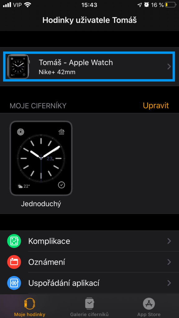 Apple Watch nastavení
