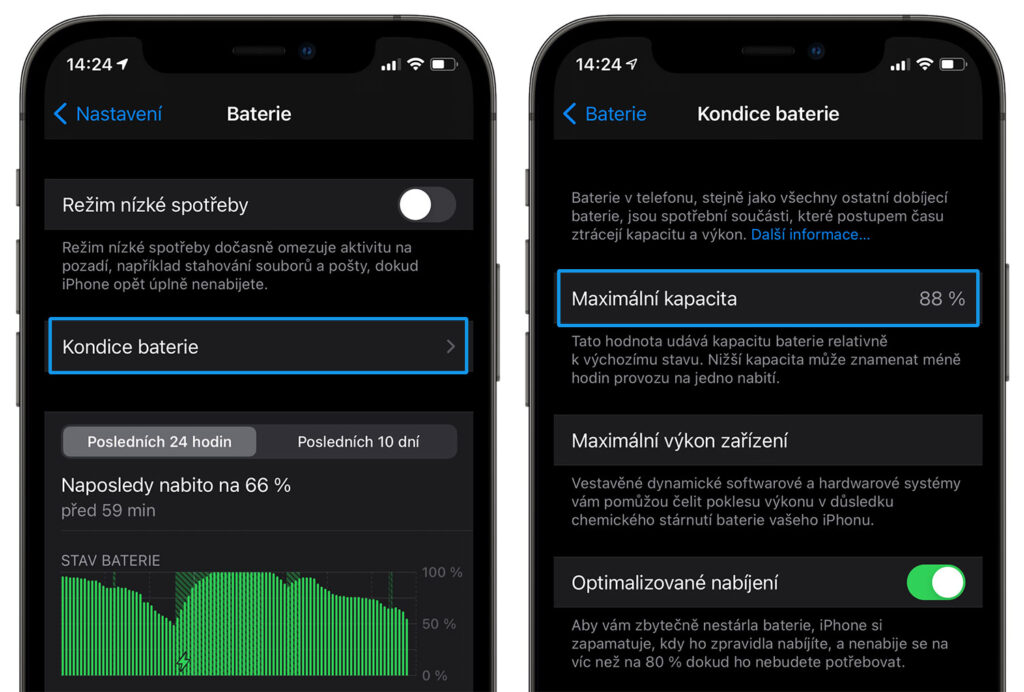 Kondice baterie iPhone