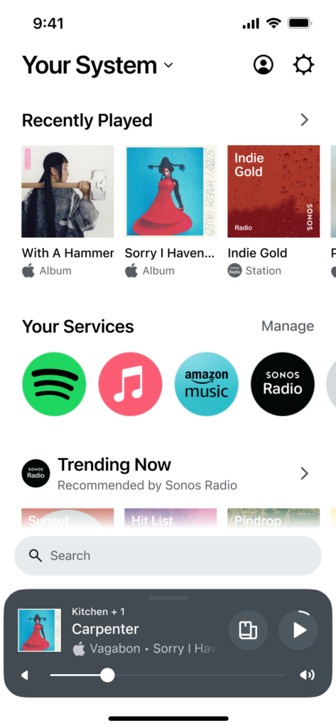 Sonos App Home Screen - Light