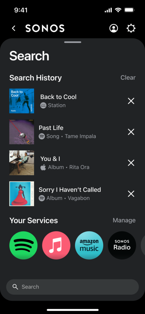 Sonos App Search Results - Dark