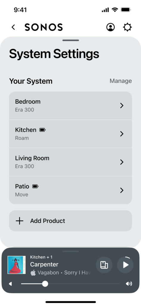 Sonos App System Settings - Light