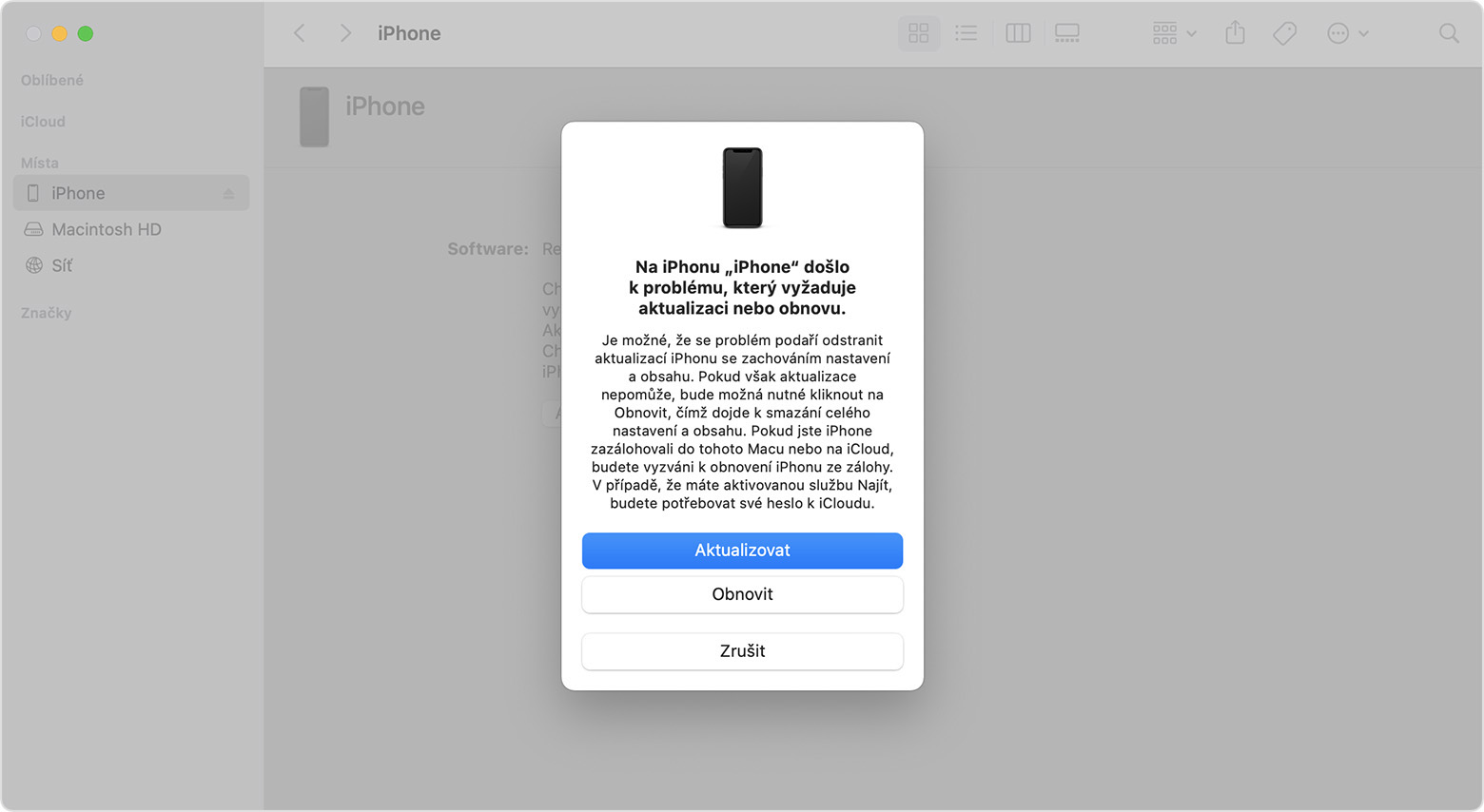 iPhone obnovení macOS