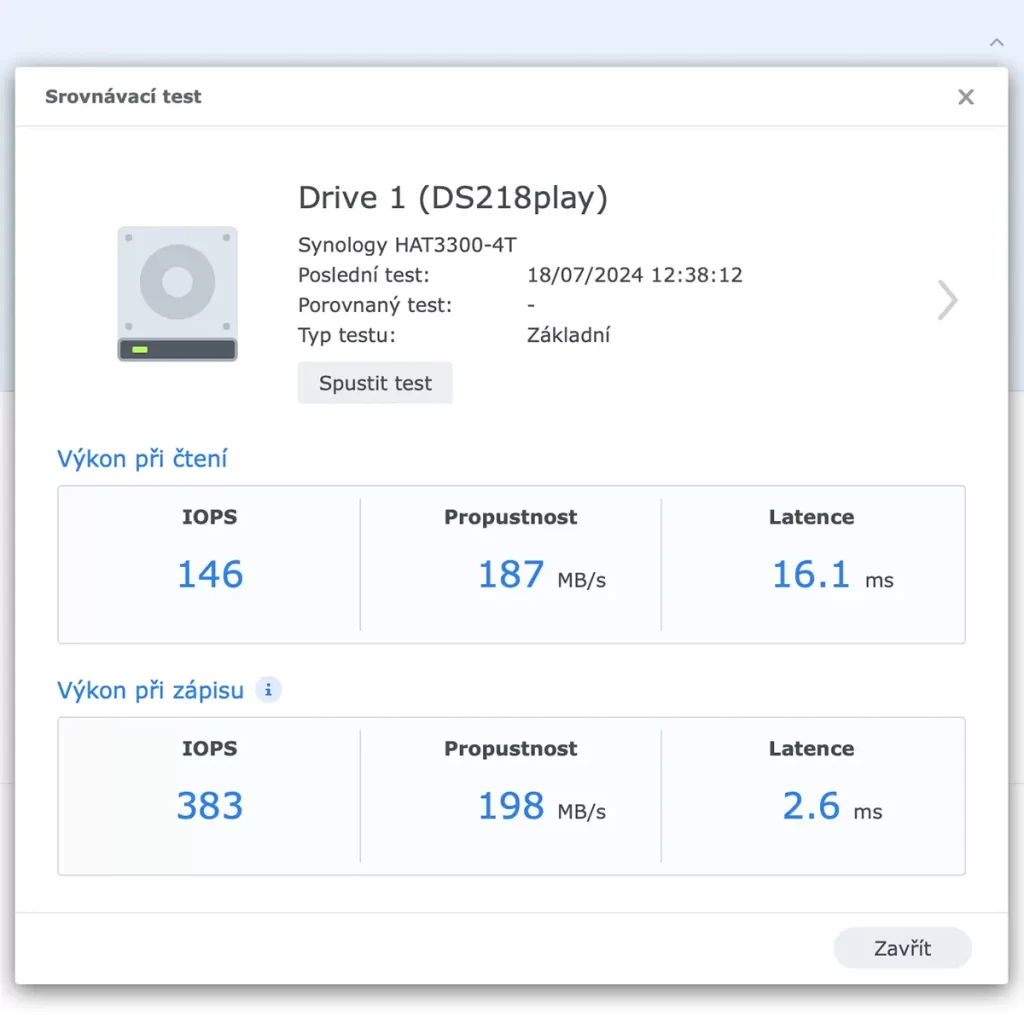 Rychlost Synology disk 1