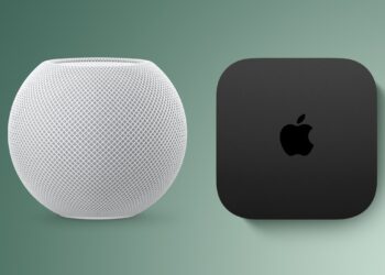Apple TV a HomePod mini na stole