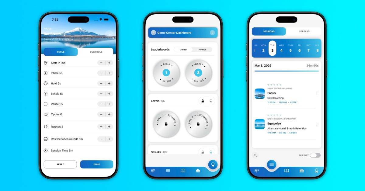 Aplikace Yogi Breath pro řízené dýchání na iPhonu