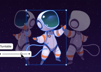 Adobe Illustrator s funkcí Turntable pro 3D pohledy z vektorové kresby