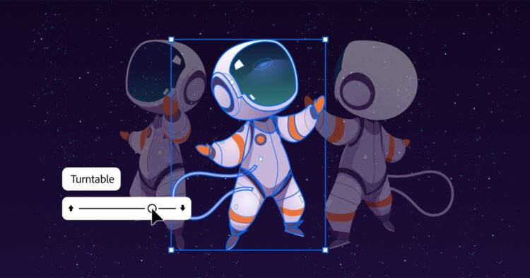 Adobe Illustrator s funkcí Turntable pro 3D pohledy z vektorové kresby