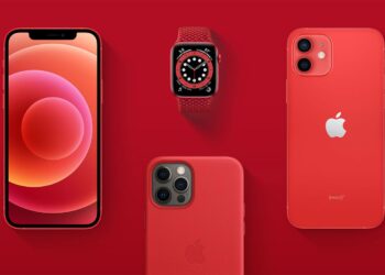 Červený iPhone a příslušenství Apple v barvě PRODUCT RED