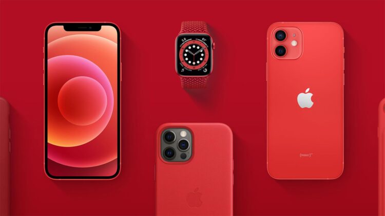 Červený iPhone a příslušenství Apple v barvě PRODUCT RED
