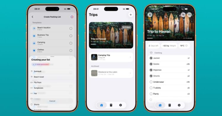 Aplikace PackGoat pro chytrý seznam na cestu v iPhonu