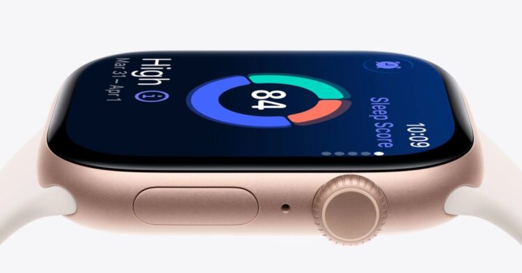 Apple Watch se zobrazením Sleep Score a nastavení notifikací