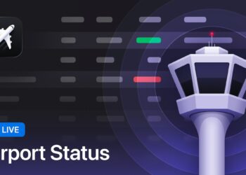 Mapa letišť s aktuálními zpožděními ve Flighty