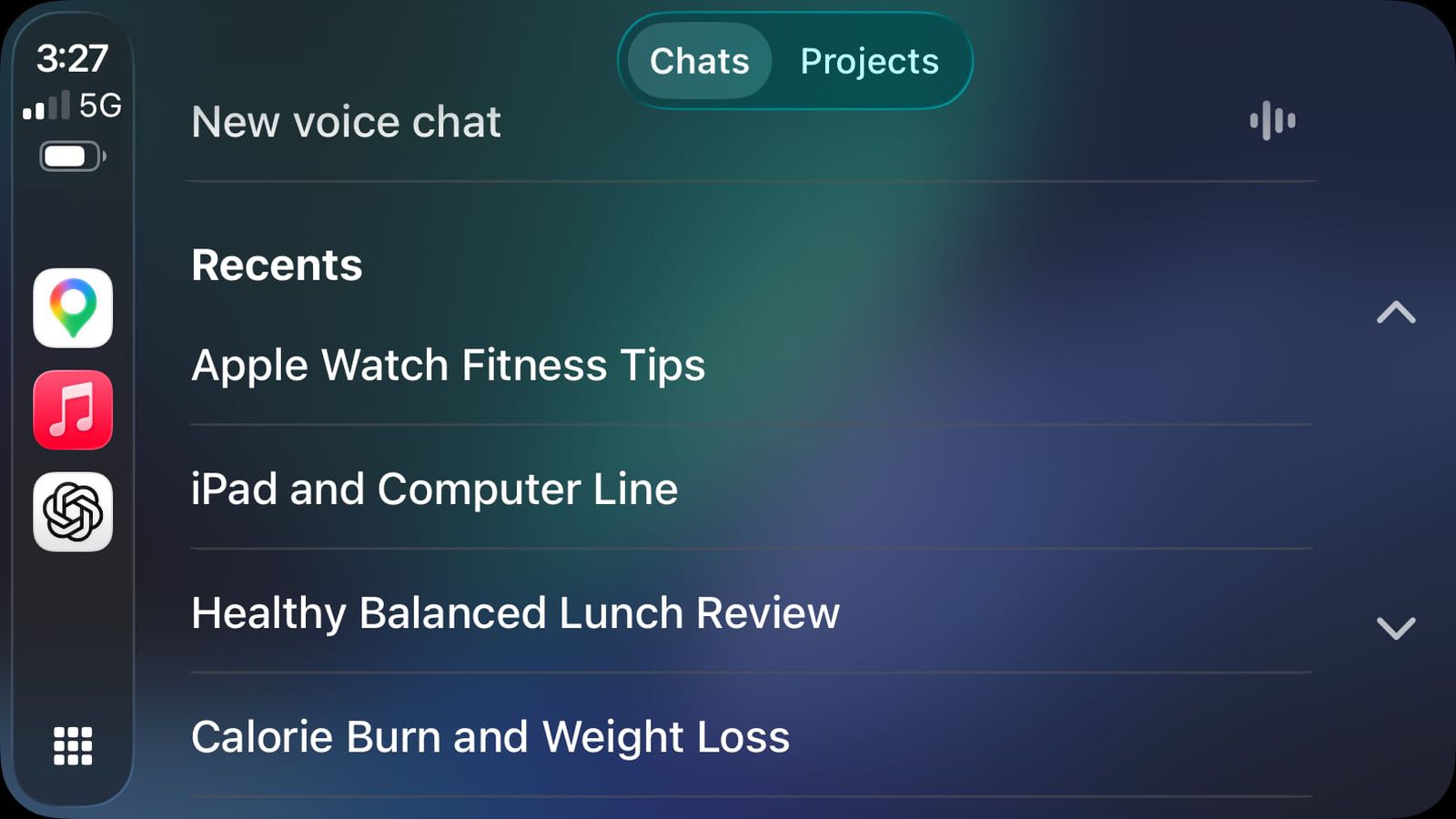 ChatGPT v CarPlay na displeji auta