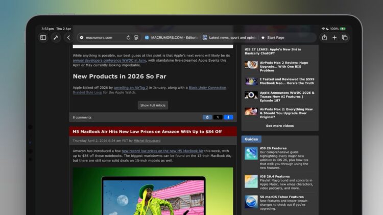 Safari na Macu a iPadu s kompaktním panelem karet