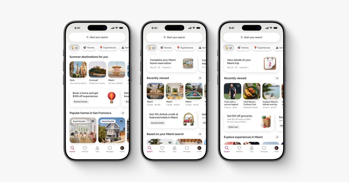 Airbnb aplikace na iPhonu s novými službami a AI funkcemi
