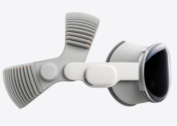 Apple Vision Pro headset na tmavém pozadí