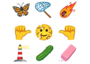 Ukázka nových emoji včetně komety, meteoru a majáku