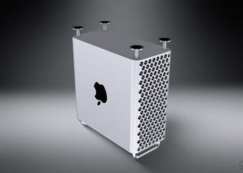 Mac Pro na stole vedle Apple čipu