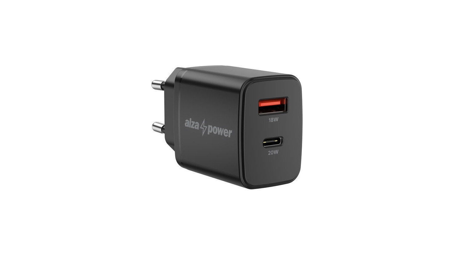 Černá nabíječka AlzaPower Compact A530 20W se dvěma porty