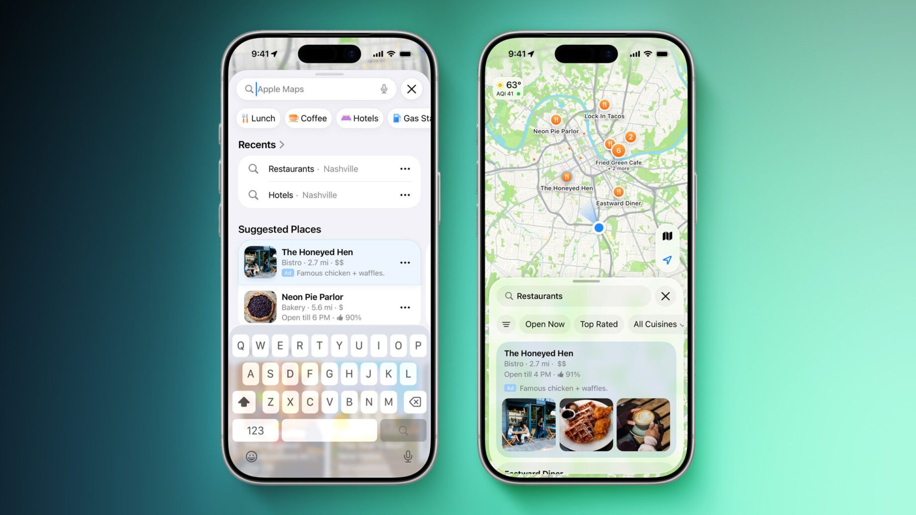 Apple Maps na iPhonu s reklamními výsledky