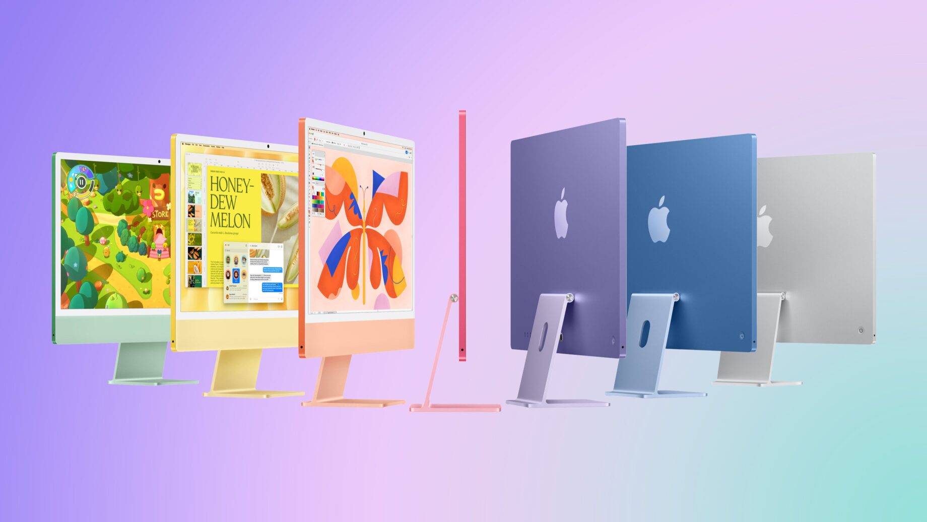 Barevný 24palcový iMac na stole
